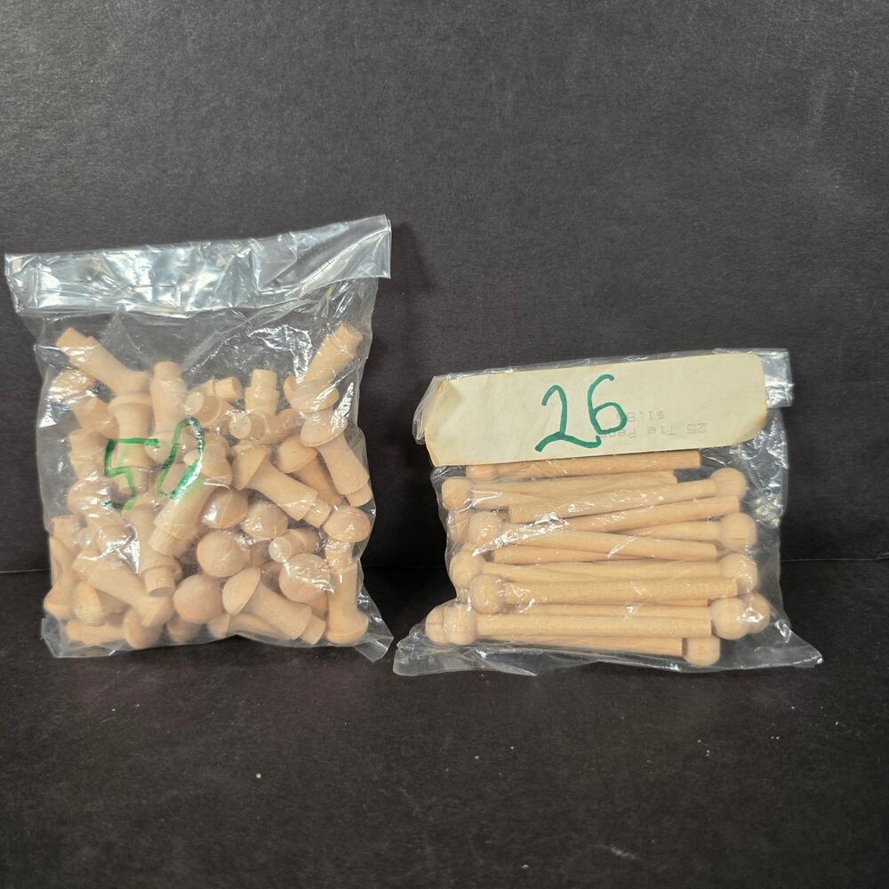 Small Wooden Pegs 2 Types Unbranded 1 50-Bag  1" x 3/8" 1 26-Bag 2.5" x3/16"